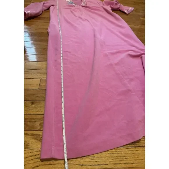 Vanity Fair Long PINK White Blue Applique robe House Zip Large pockets vintage - Picture 14 of 14